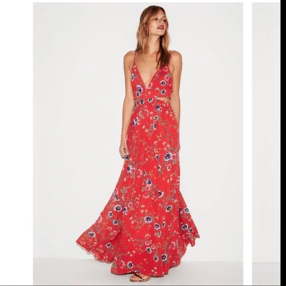 Express | Dresses | Express Red Floral Maxi Dress | Poshmark